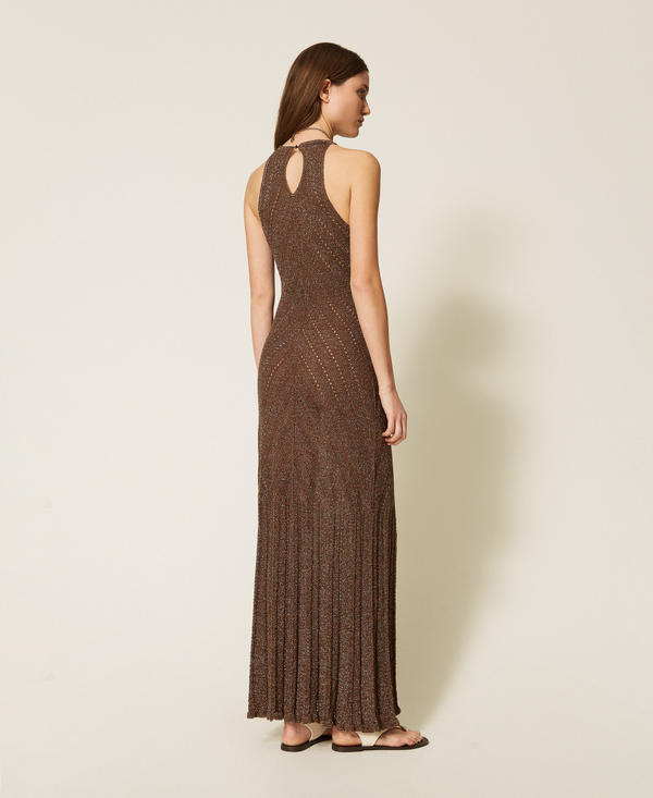 Long linen knit dress with lurex