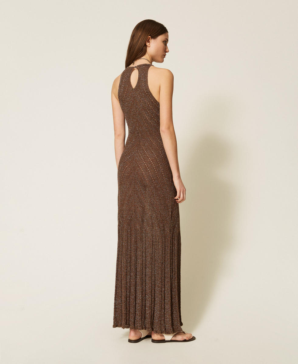 Abito lungo in maglia di lino con lurex Coffee Liqueur Lurex Donna 261TT3213_13566_03