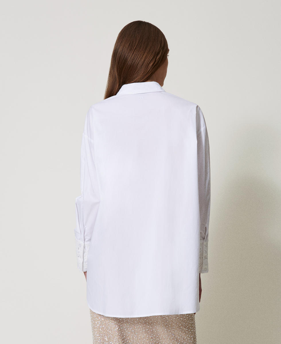 Chemise oversize en popeline avec dentelle Blanc Femme 251TP2280_00001_07