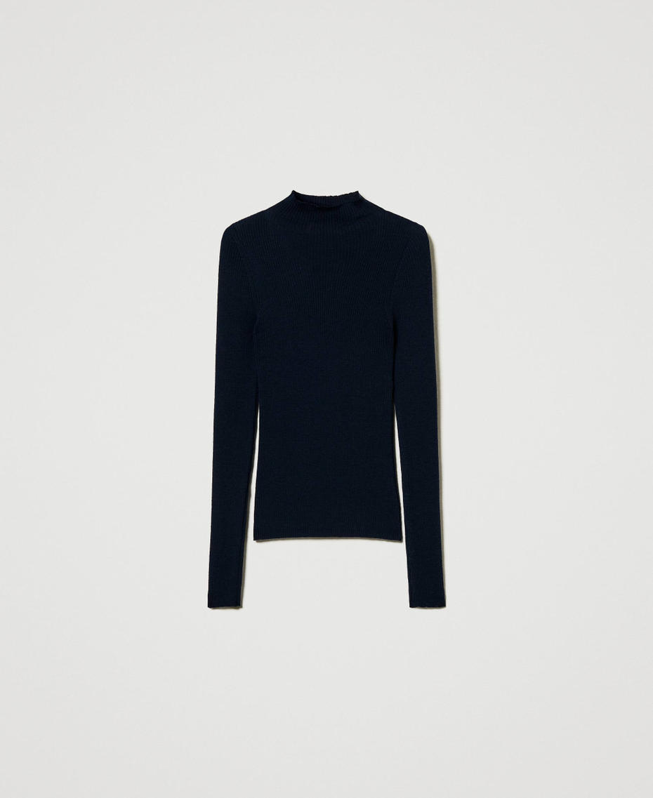 Maglia lupetto seamless in lana Classic Blue Donna 242TT3550_11956_S0