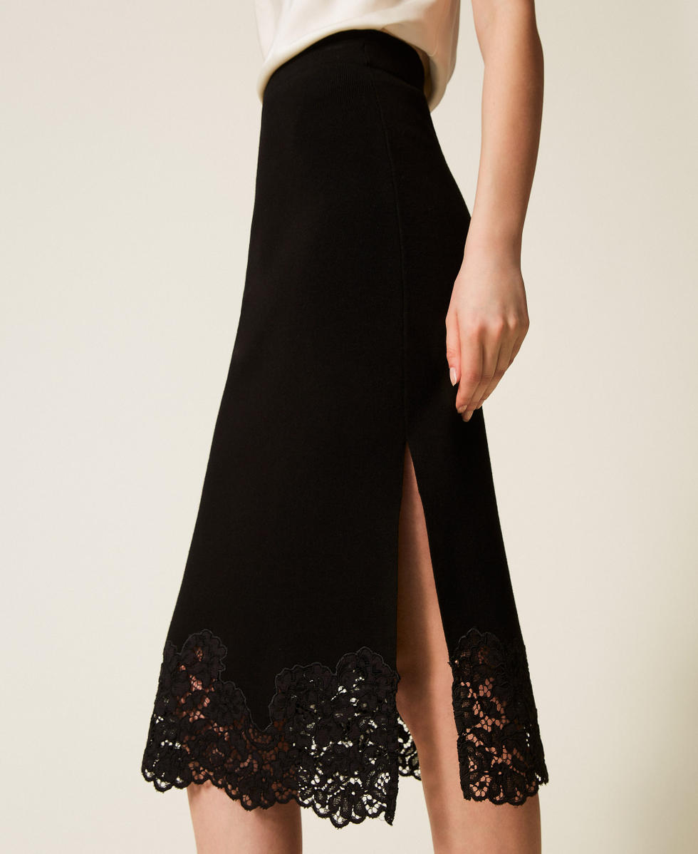 Knit midi skirt with lace Black Woman 252TP3390_00006_04