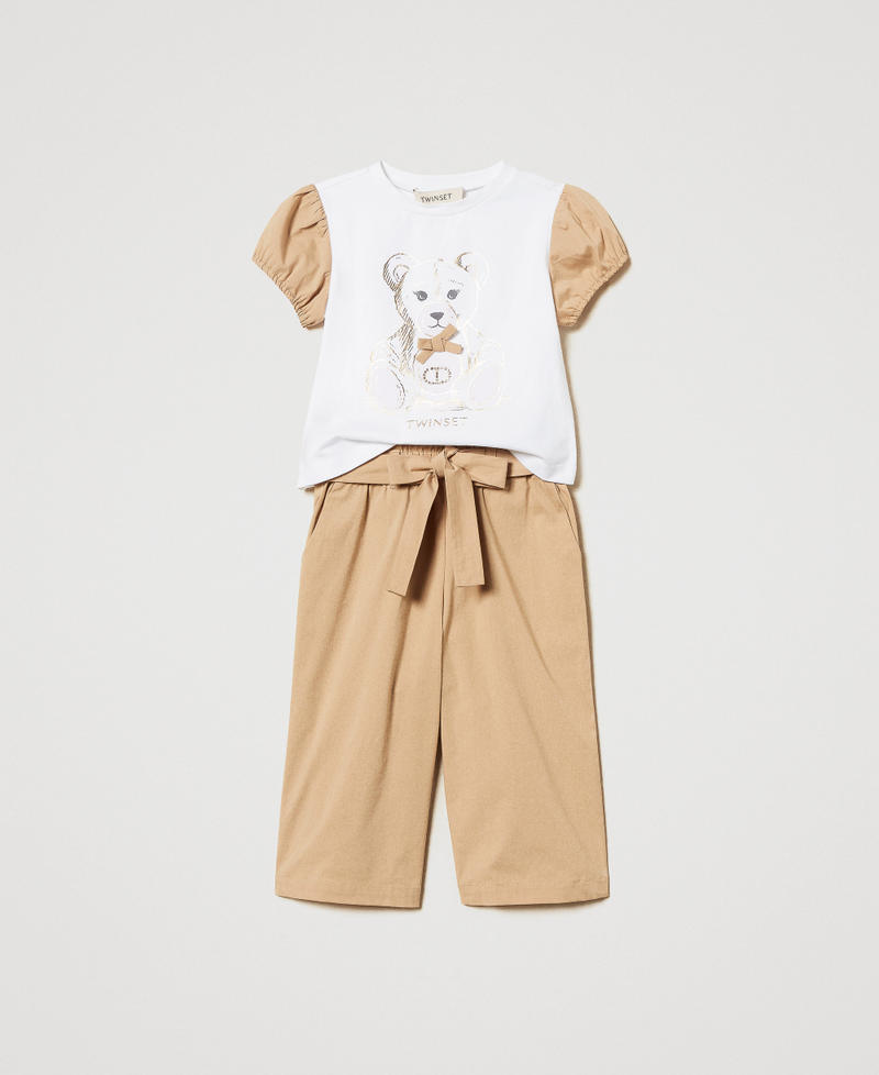 T-Shirt und Hose aus Popeline Zweifarbig Ice / Canapa M&auml;dchen 251GJ2429_12282_01