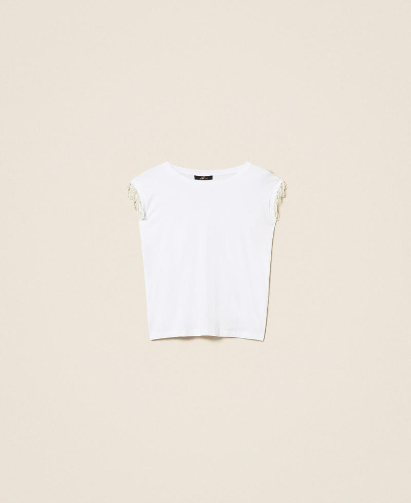 T-shirt with hand embroidery "Papers" White Woman 252AP2023_00840_S0