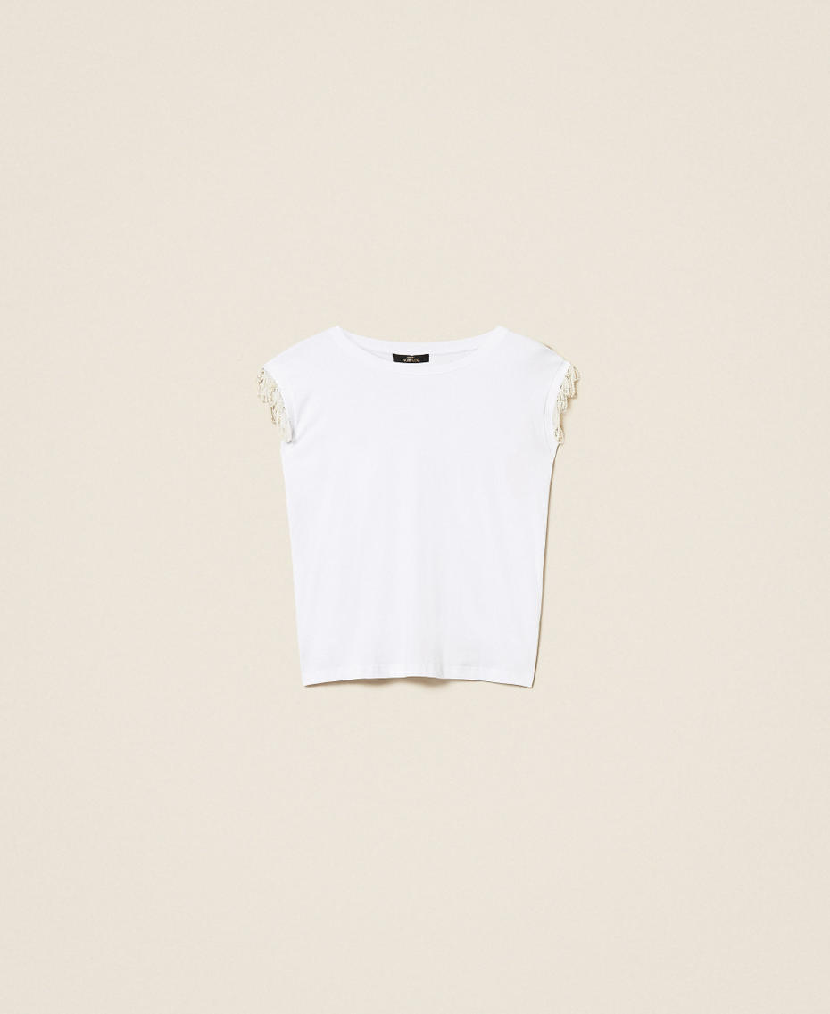 T-shirt with hand embroidery "Papers" White Woman 252AP2023_00840_S0