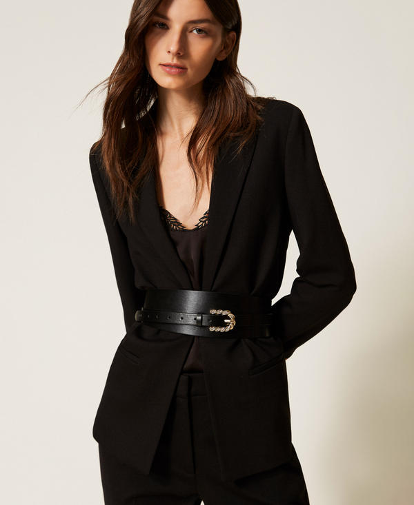 Leather belt with torchon buckle