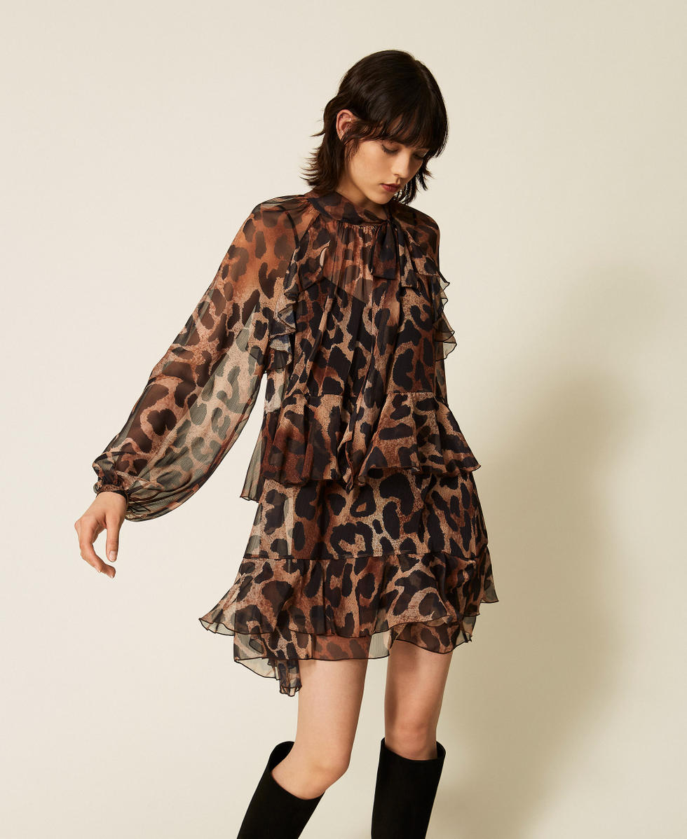 Vestido corto de gasa animal print