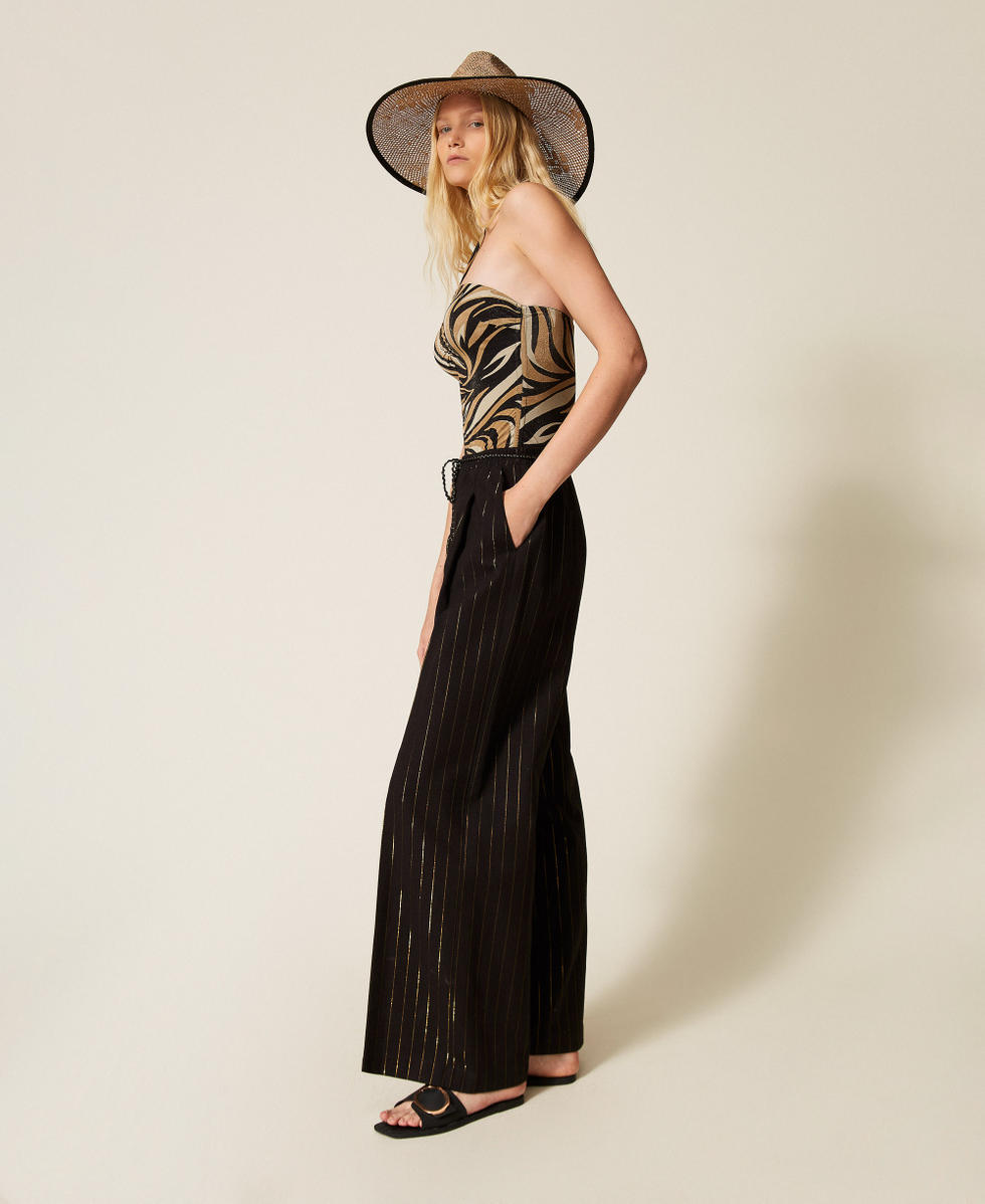 Pantaloni ampi a righe lurex Nero Donna 261LB2QFF_00006_02