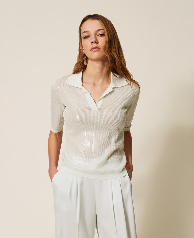 Pullover im Polostil mit Pailletten &bdquo;Aqua&ldquo;-Hellblau Frau 261TP3300_13162_01