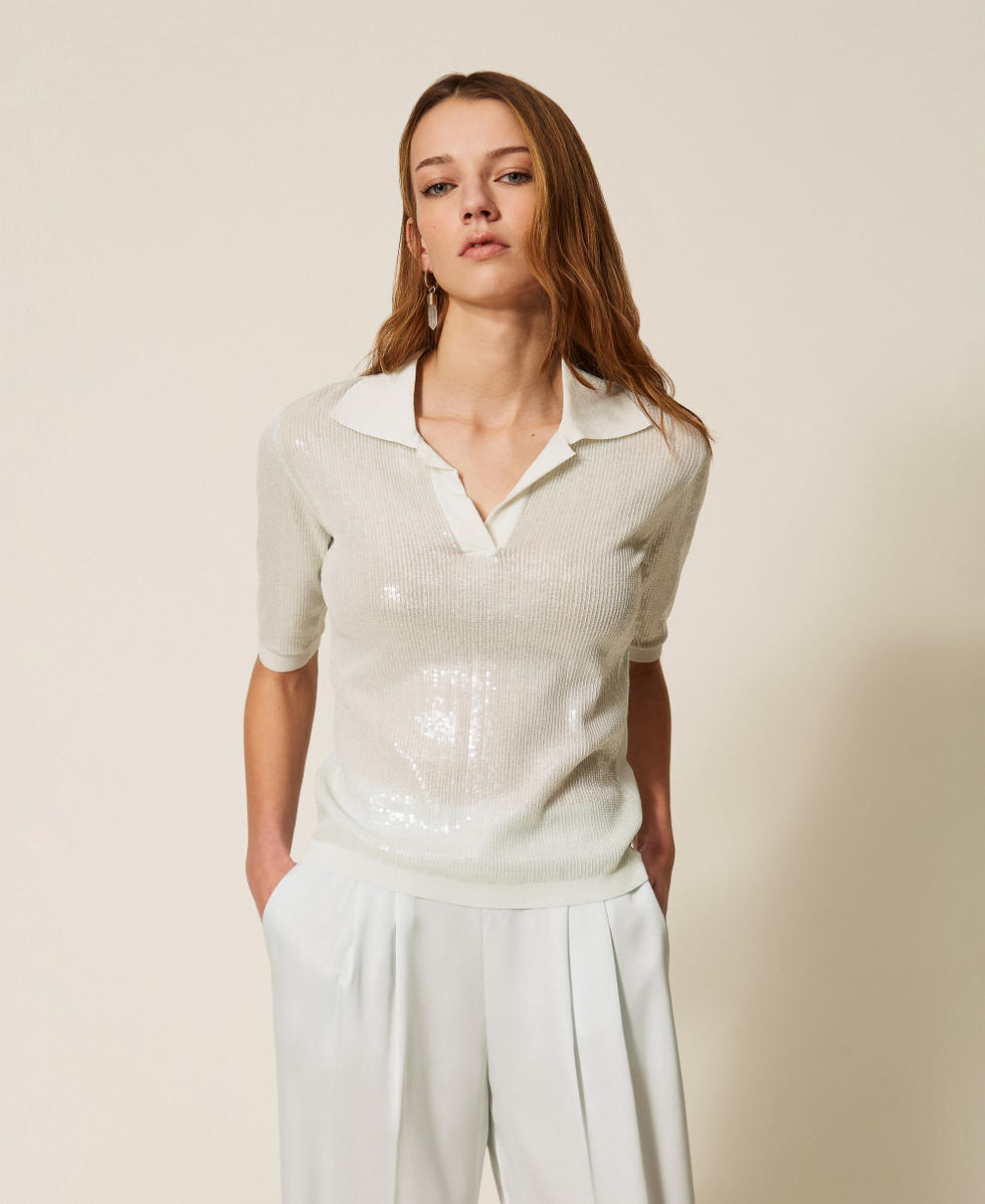 Polo shirt top with sequins