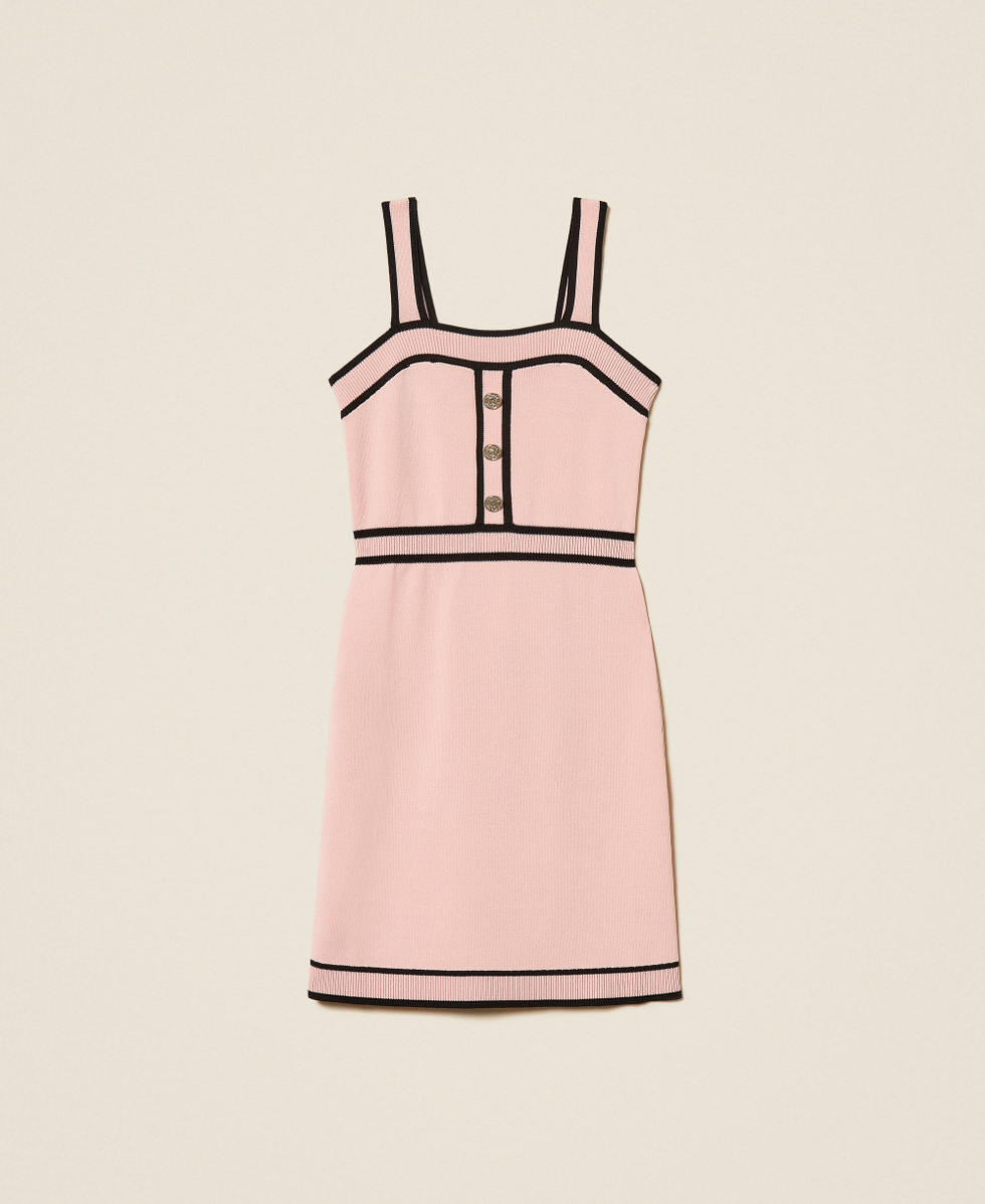 Short knit dress with contrasting trims Two-tone Pink Dancer/Black Girl 261GJ3071_13197_S0