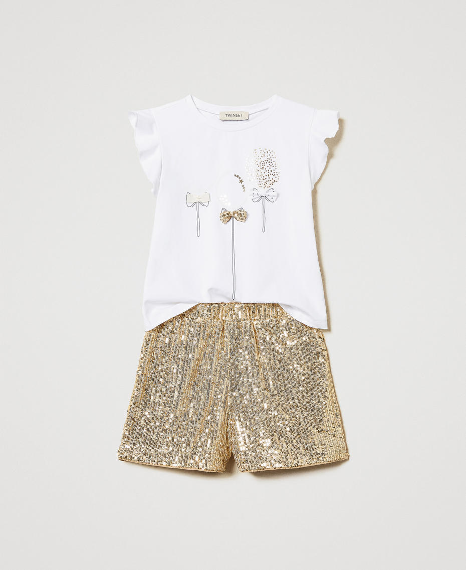 T-shirt and full sequin shorts Two-tone Ice/Platinum Girl 251GJ2536_12206_01