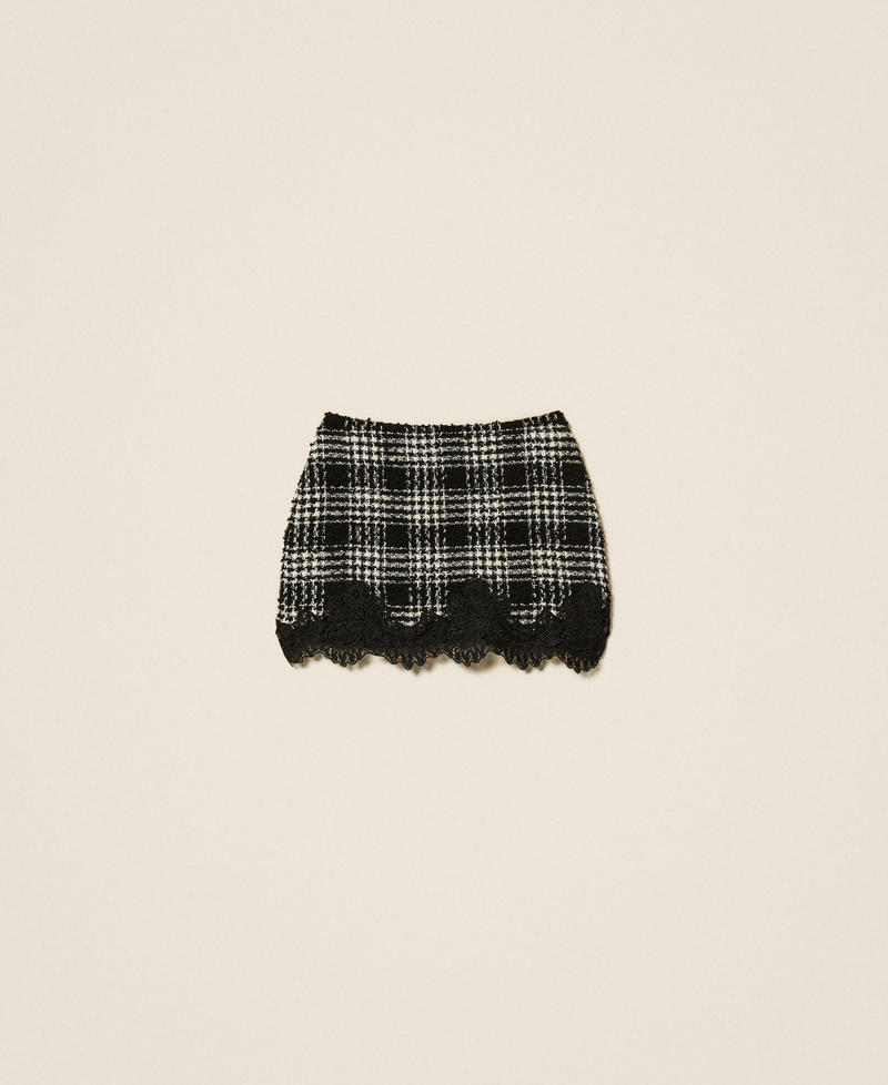 Bouclé check miniskirt Black/Snow White Big Check Woman 252TT2112_12876_S0