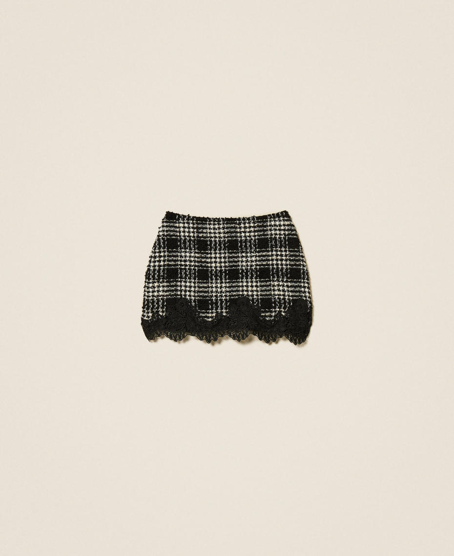 Bouclé check miniskirt Black/Snow White Big Check Woman 252TT2112_12876_S0