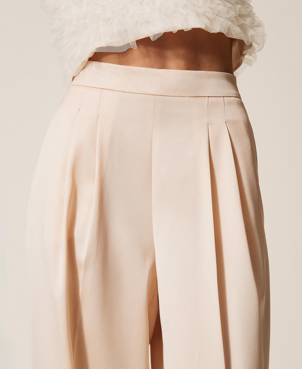 Wide satin trousers "Parchment" Beige Woman 261TP2391_07222_04