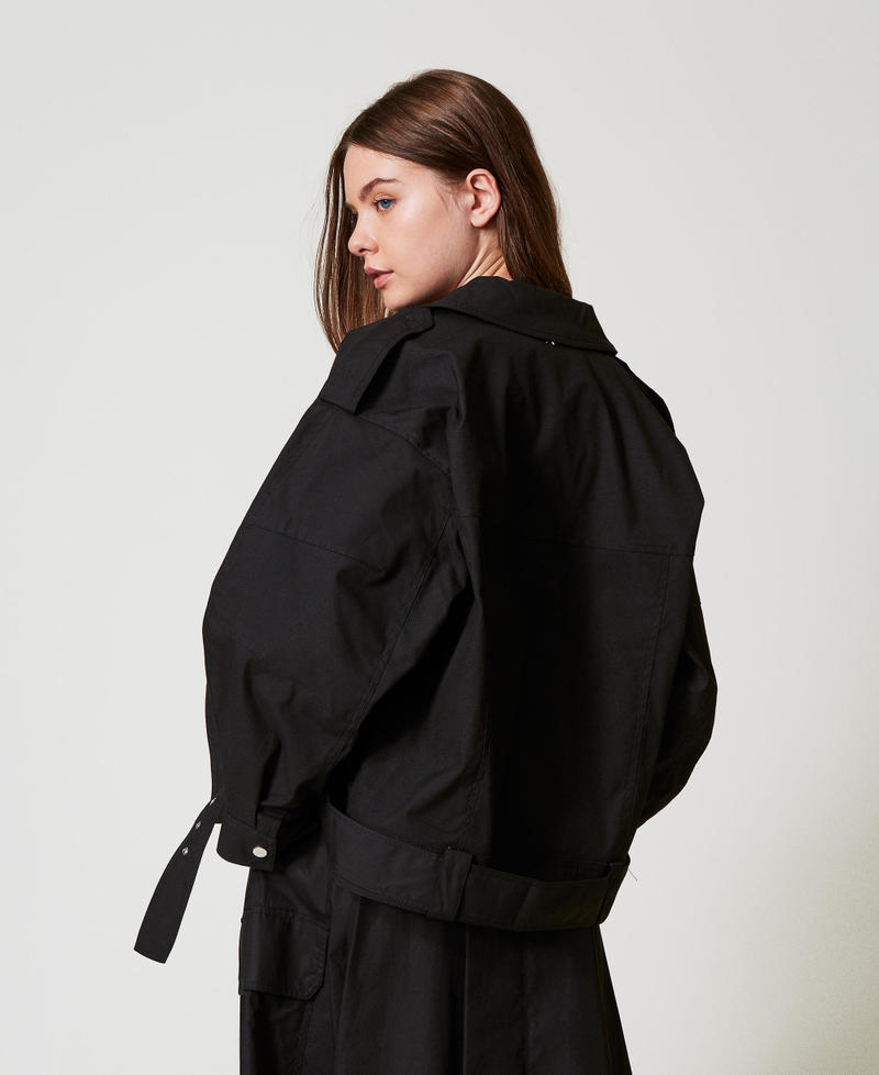 Oversized biker jacket with belt Black Woman 251AP2052_00006_02