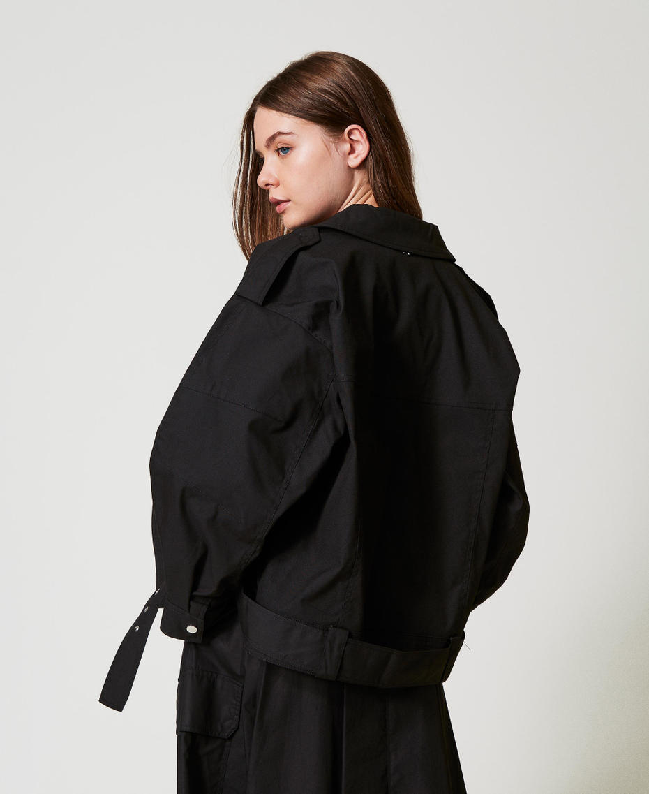 Oversized biker jacket with belt Black Woman 251AP2052_00006_02