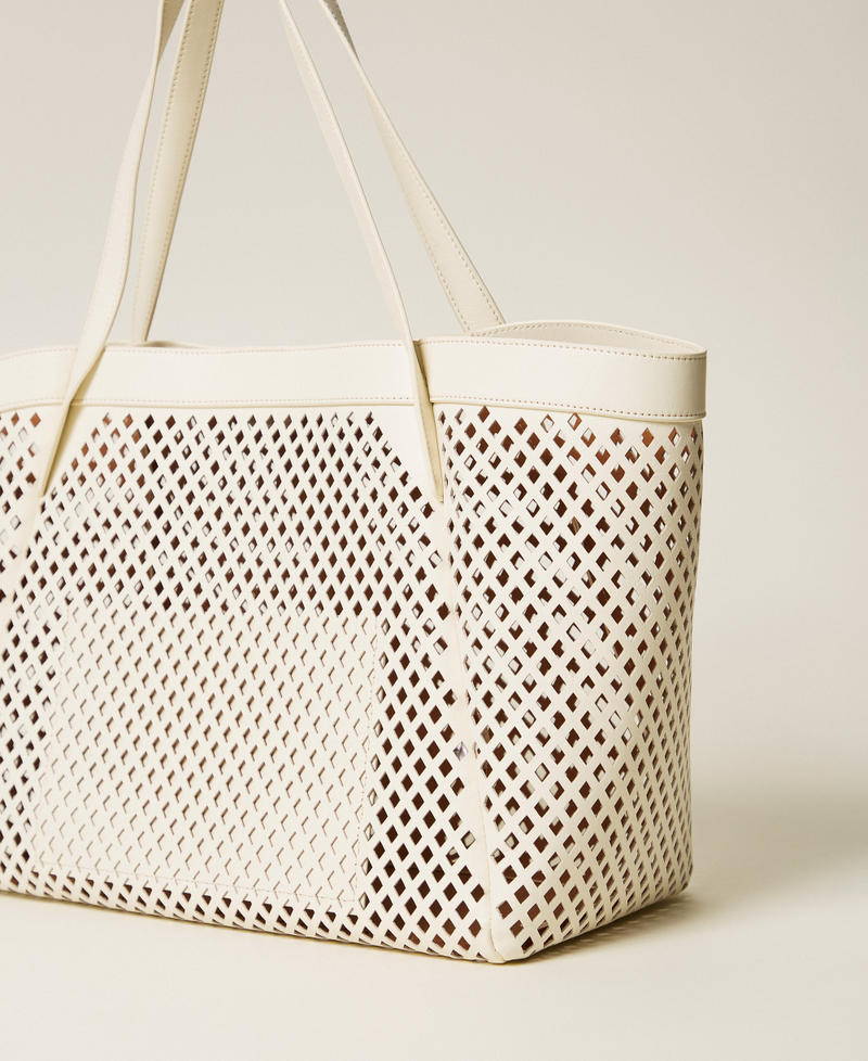 Mesh leather shopper bag Mother Of Pearl Woman 261TD8550_00059_03