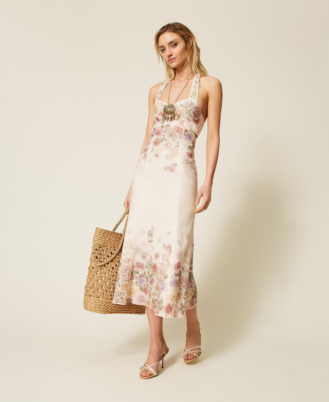 Robe midi en lin floral Imprim&eacute; Wildflowers Couleur Pastel Femme 261TT2570_13588_02