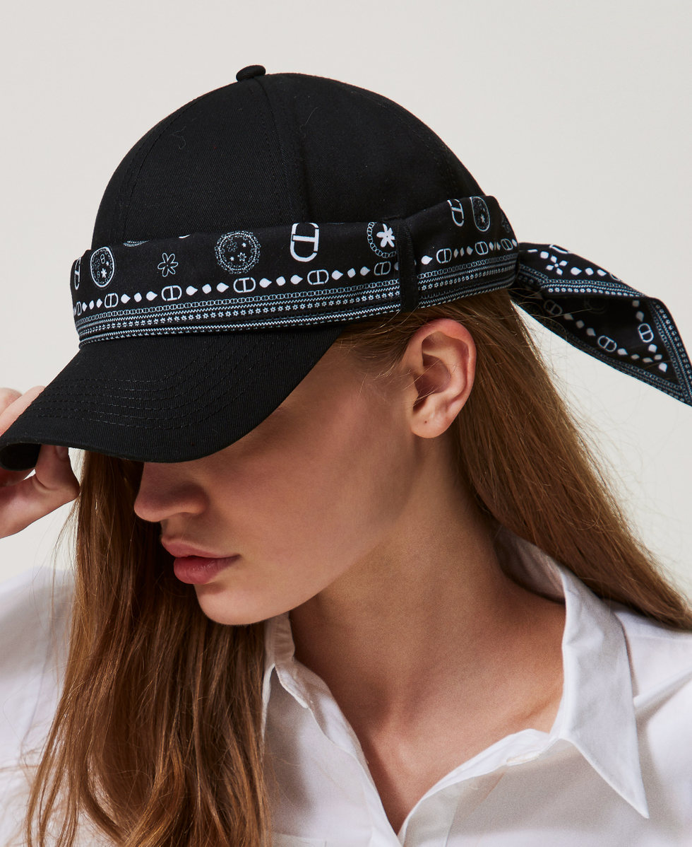 Baseball cap with bandana scarf Woman, Black TWINSET Milano