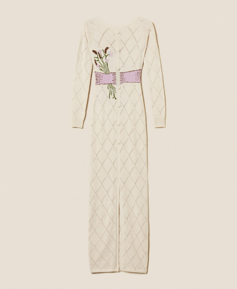 Long Treeblend yarn dress with inlay Pale Cream Woman 252TP3340_00522_S0