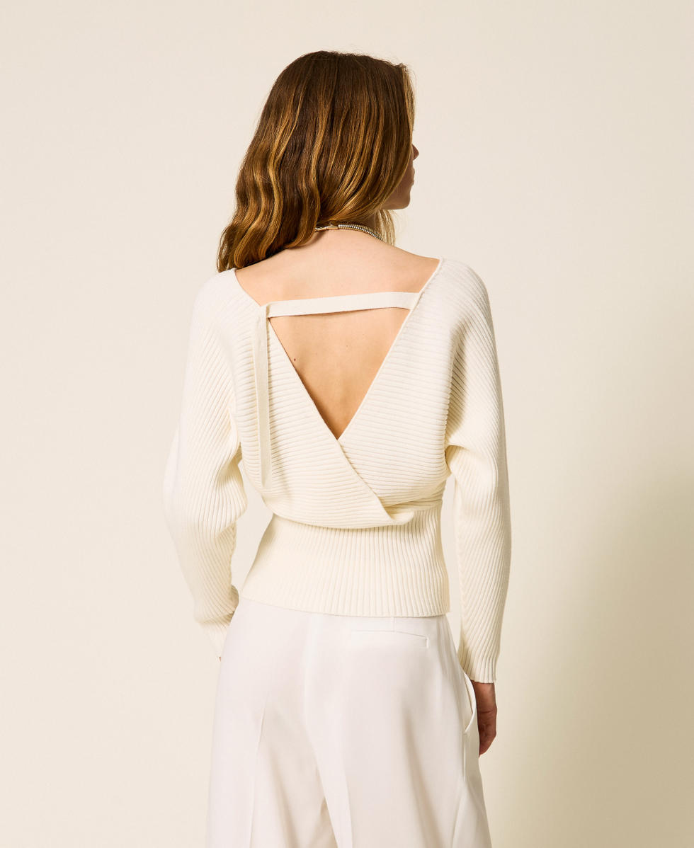 Rib knit cross front jumper Off White Woman 252LI3QBB_00526_03