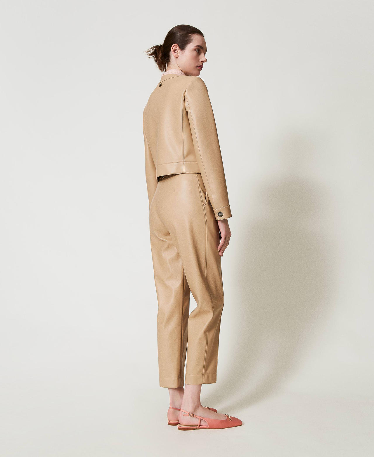 Faux nappa leather straight leg trousers Light Wood Beige Woman 251TP2352_12186_03