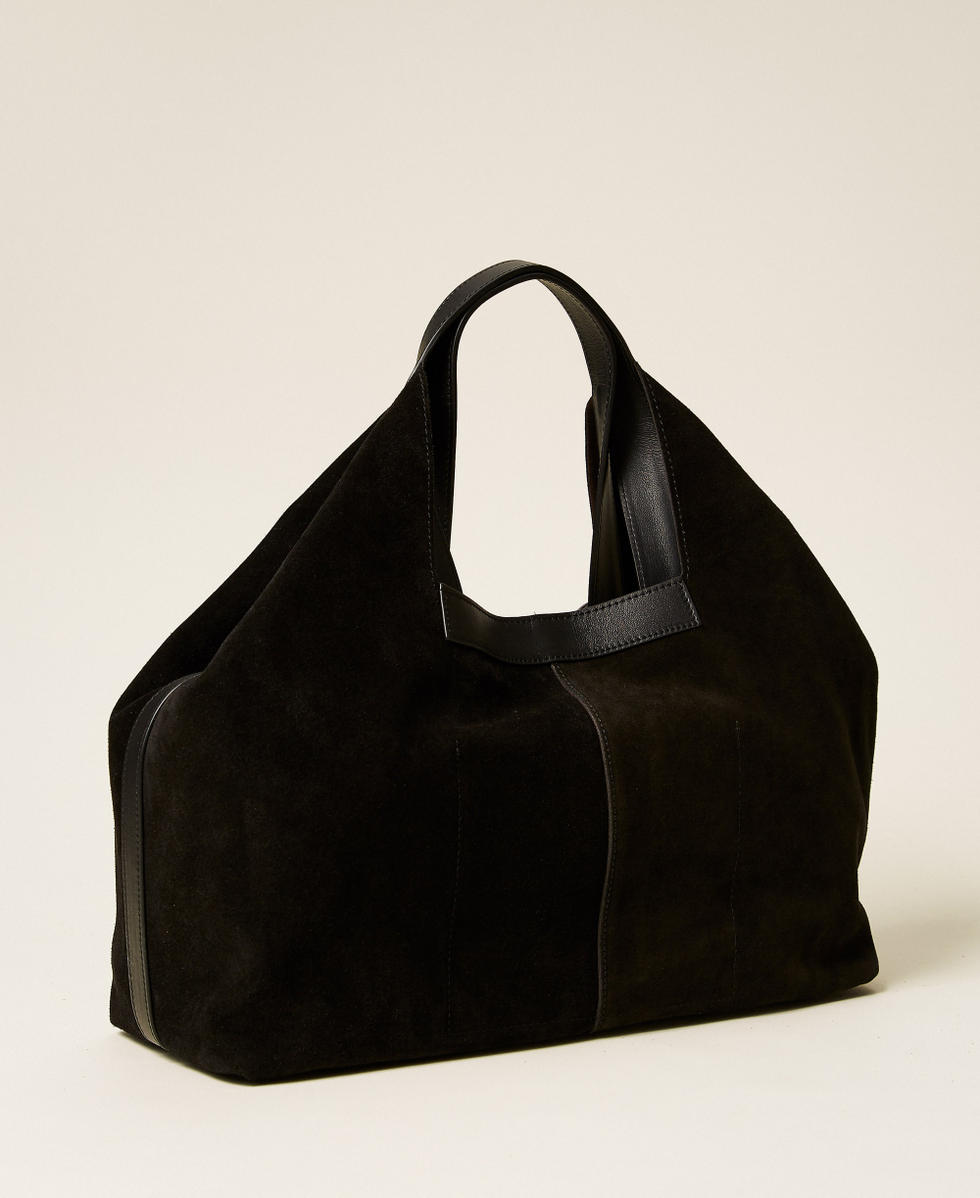 Cabas en cuir velours Noir Femme 262TB7140_00006_03