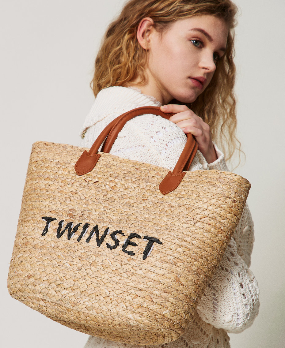 Straw shopper with logo Straw Woman 251LM8AFF_00193_T0