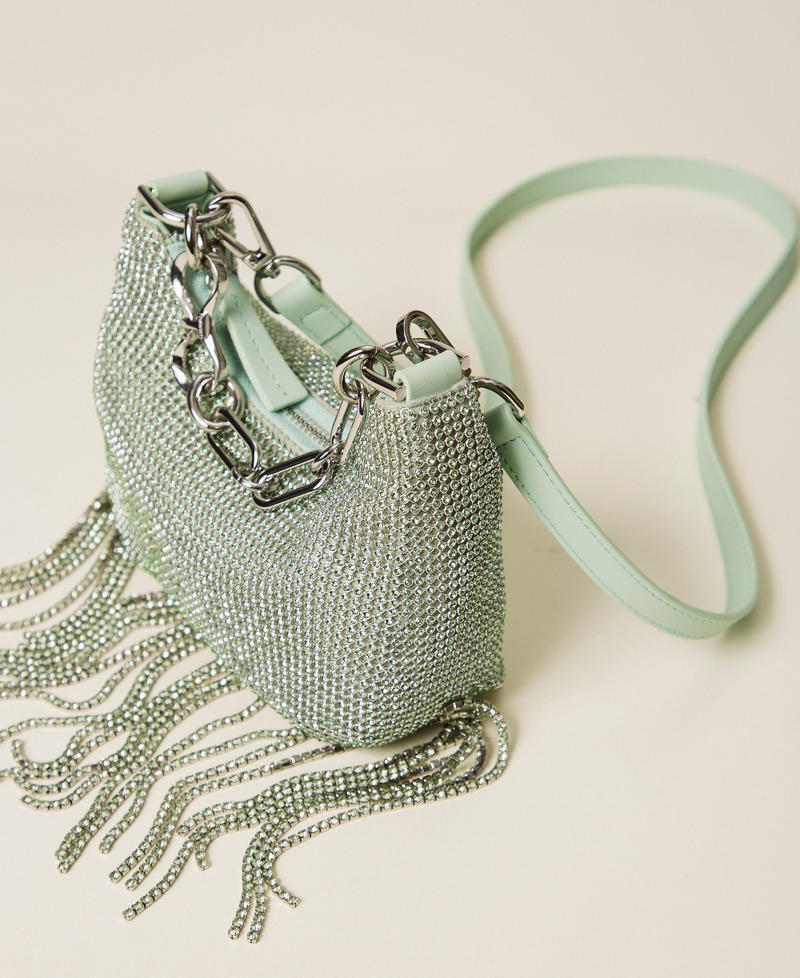 &lsquo;Mini Croissant&rsquo; rhinestone bag with fringes Aqua Blue Woman 261TB7360_13162_02