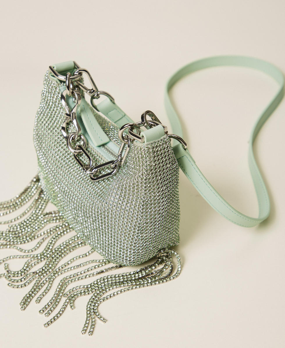 'Mini Croissant' rhinestone bag with fringes