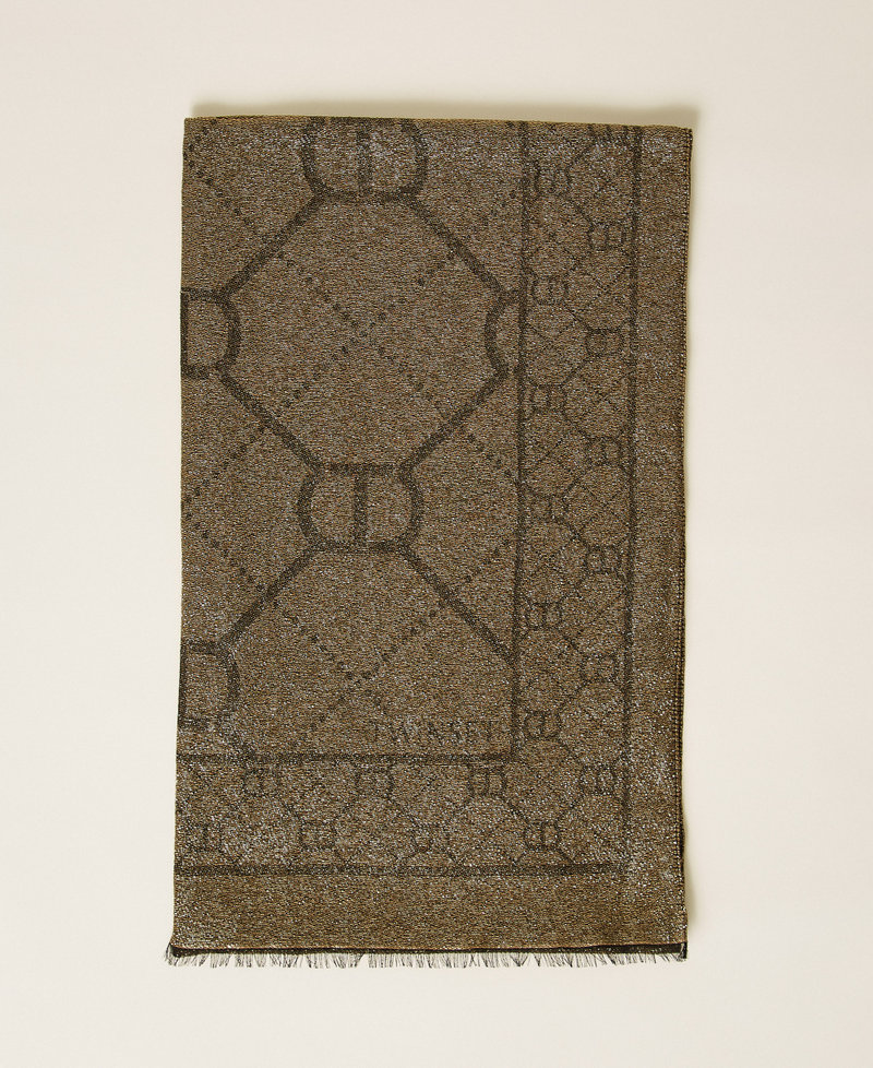 Stola jacquard con Oval T Bicolor Nero / Oro Donna 252TO5550_01848_01