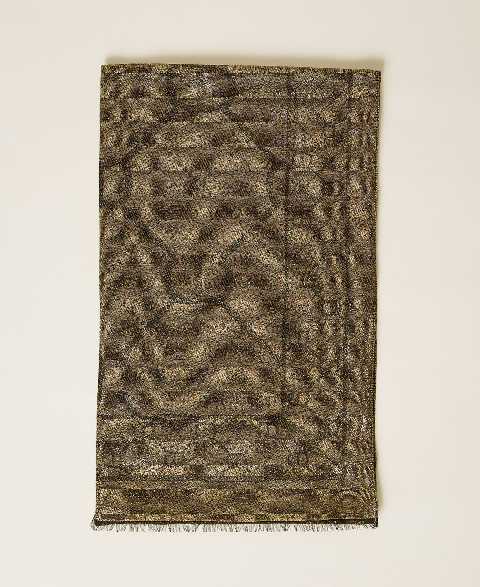 Jacquard stole with Oval T Two-tone Black / Gold Woman 252TO5550_01848_01