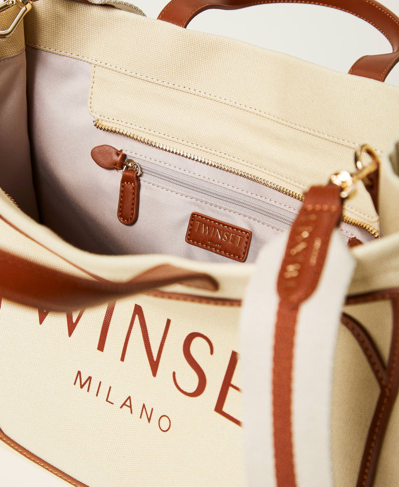 Canvas shopper bag with logo Light Wood Beige Woman 251TB7081_12186_04