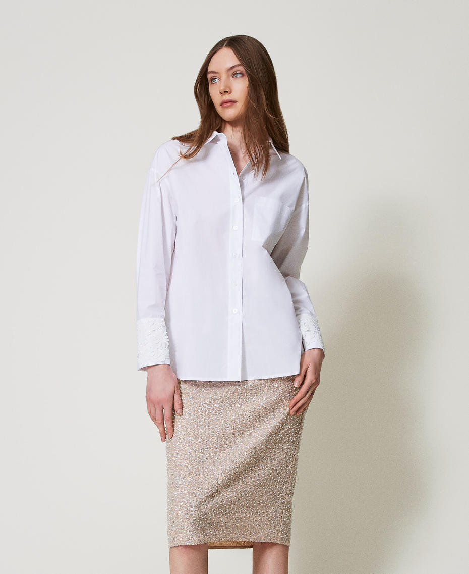 Camicia over in popeline con pizzo Bianco Donna 251TP2280_00001_05
