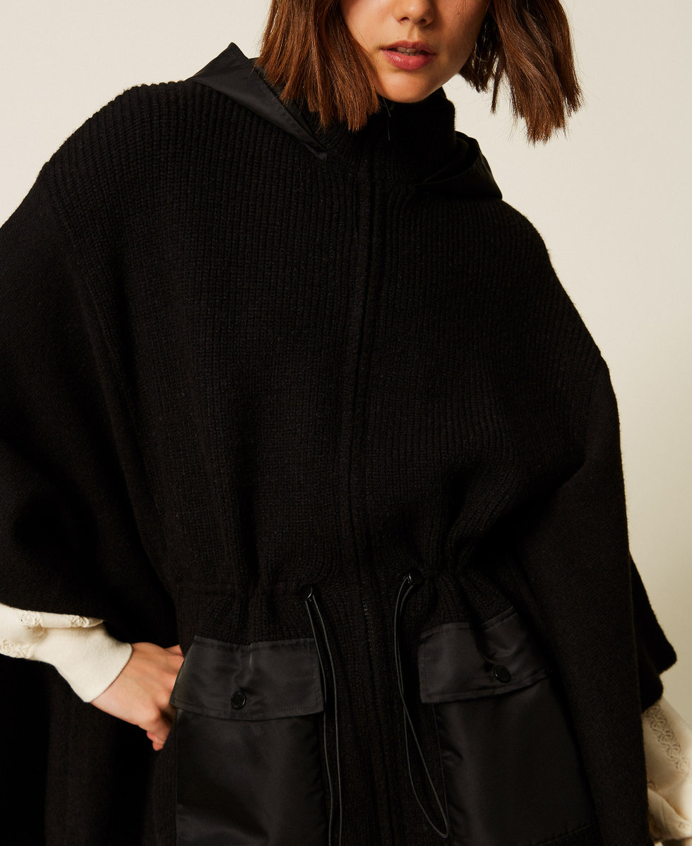 Knit poncho with hood Black Woman 262TA4430_00006_04
