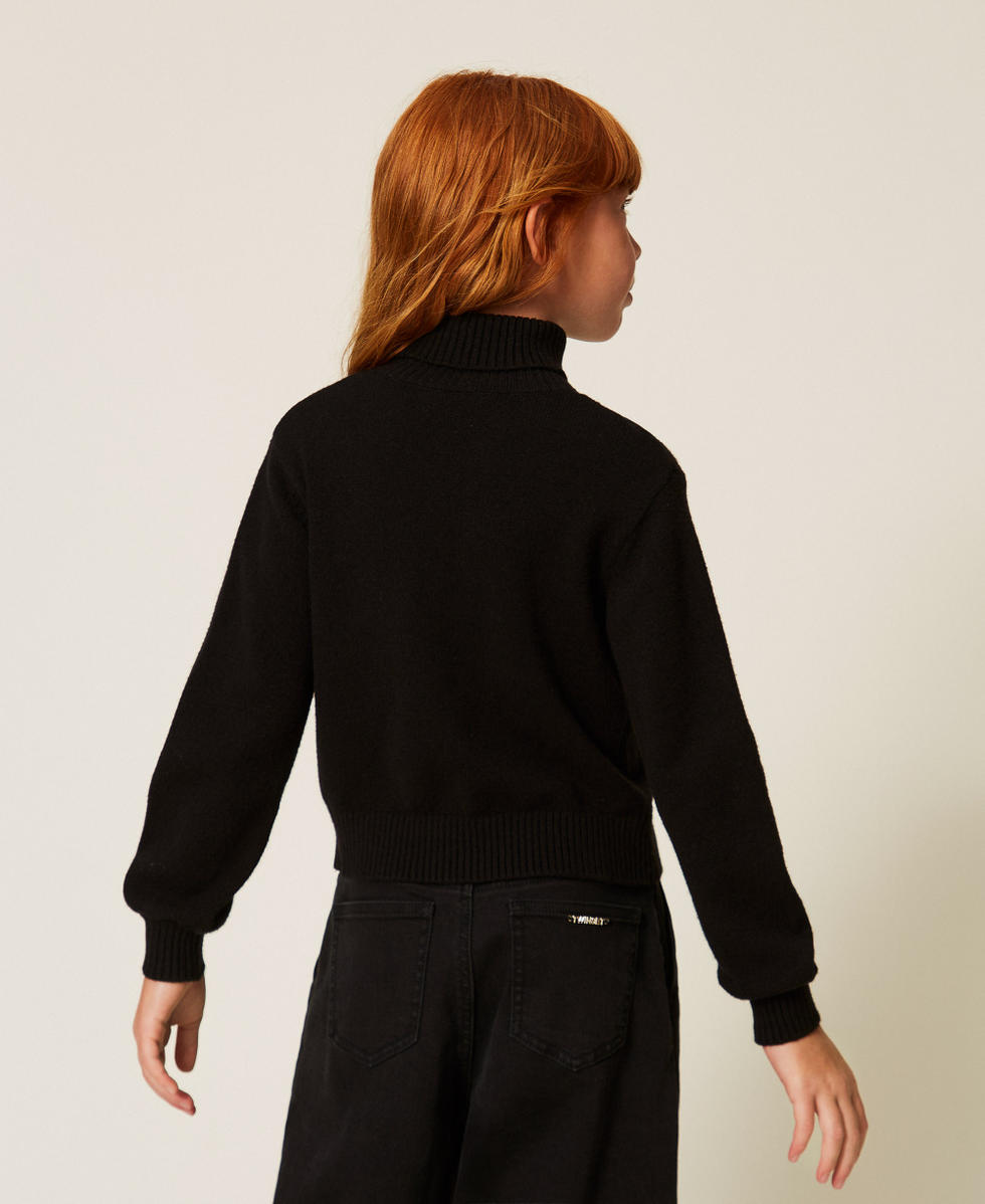 Turtleneck jumper with heart and logo Black/"Magenta" Heart Red Girl 262GJ3040_13774_03