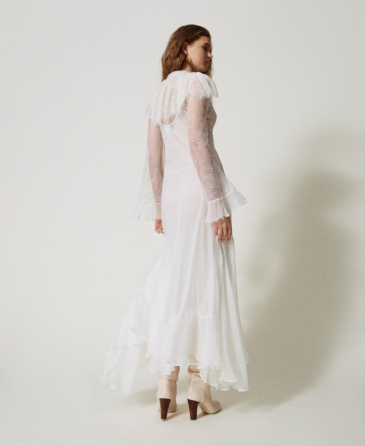 Abito lungo 'Giglio' in pizzo e seta Bianco Neve Donna 251TS2091_00282_03