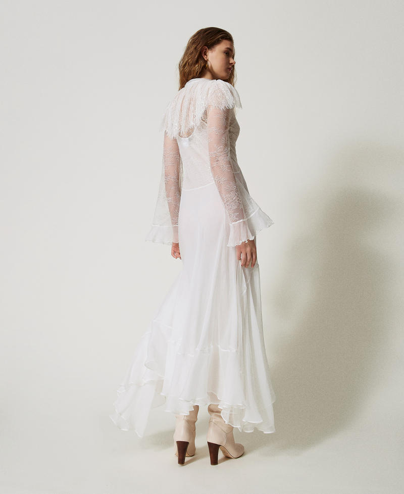 Maxikleid „Lilie“ aus Spitze und Seide Weiß Schnee Frau 251TS2091_00282_03