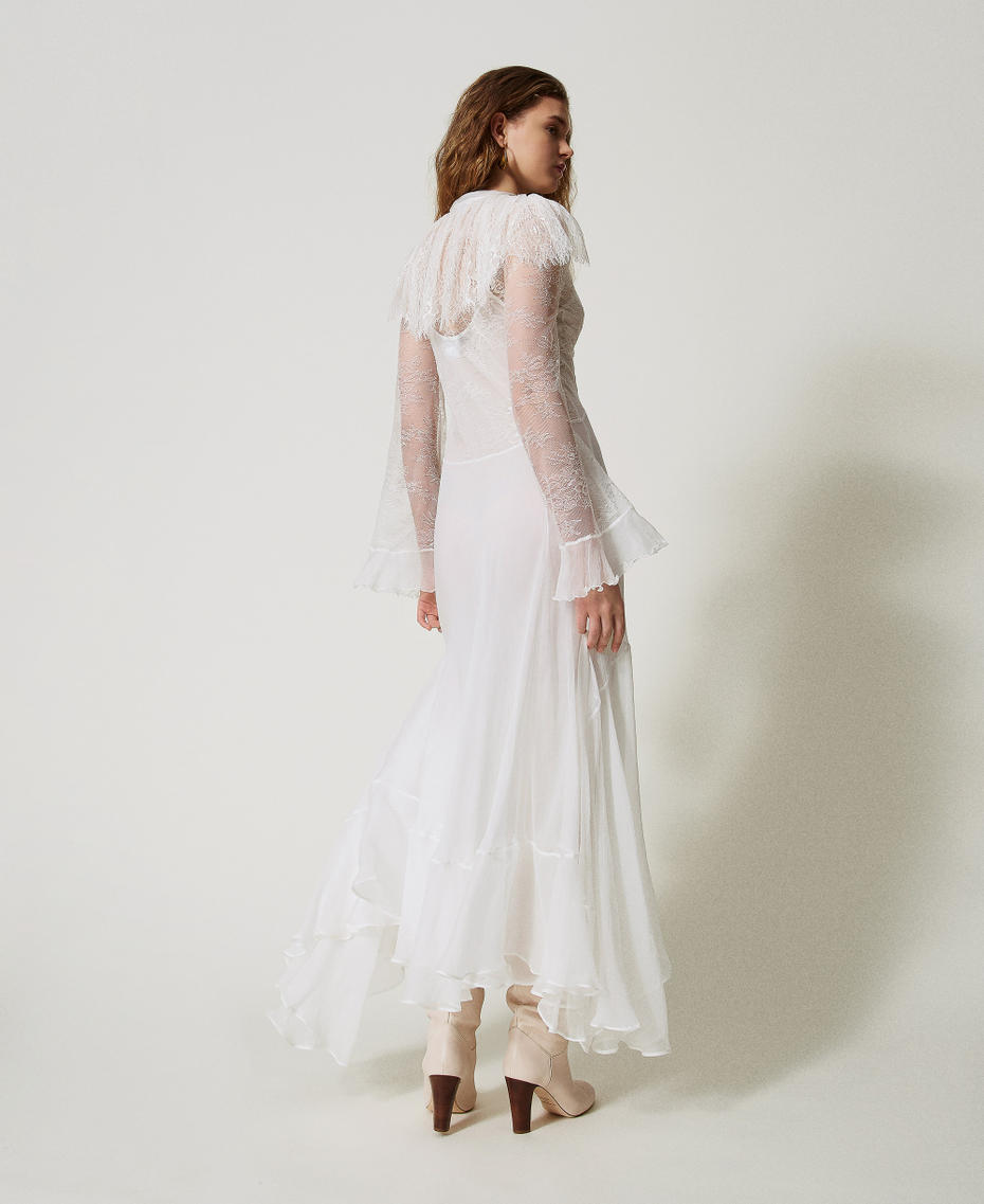 Maxikleid „Lilie“ aus Spitze und Seide Weiß Schnee Frau 251TS2091_00282_03