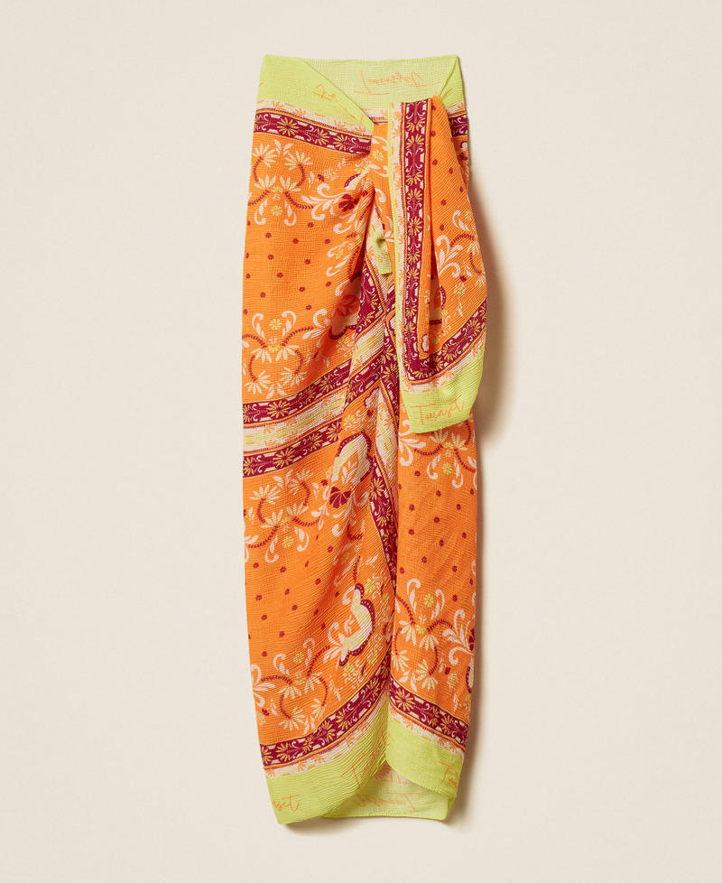 Embossed sarong with print Orange Foulard Print Woman 261LB4ADD_13226_S0