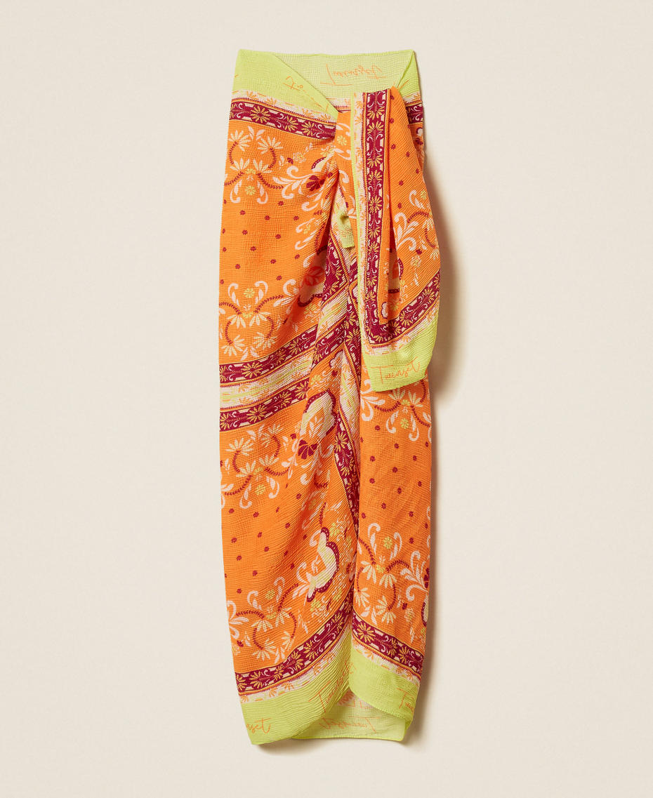 Embossed sarong with print Orange Foulard Print Woman 261LB4ADD_13226_S0