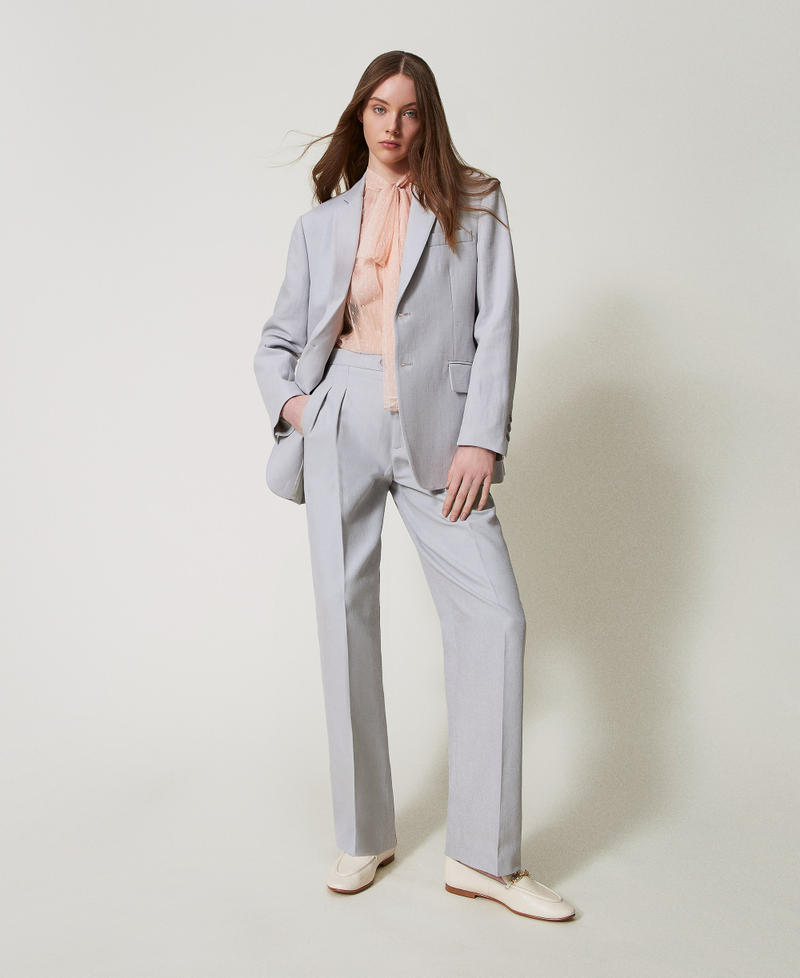 Cotton and linen twill trousers Light Ash Grey Woman 251TP2763_12147_01