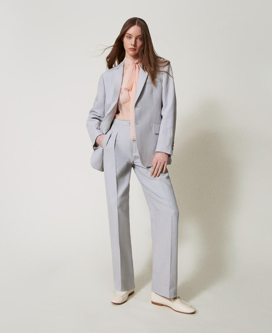 Cotton and linen twill trousers Light Ash Grey Woman 251TP2763_12147_01
