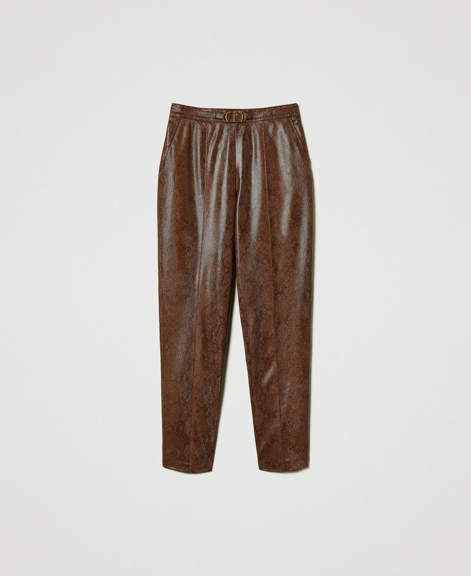 Lizard leather effect cigarette trousers Coffee / Black Lizard Print Woman 242TT2234_12052_S0