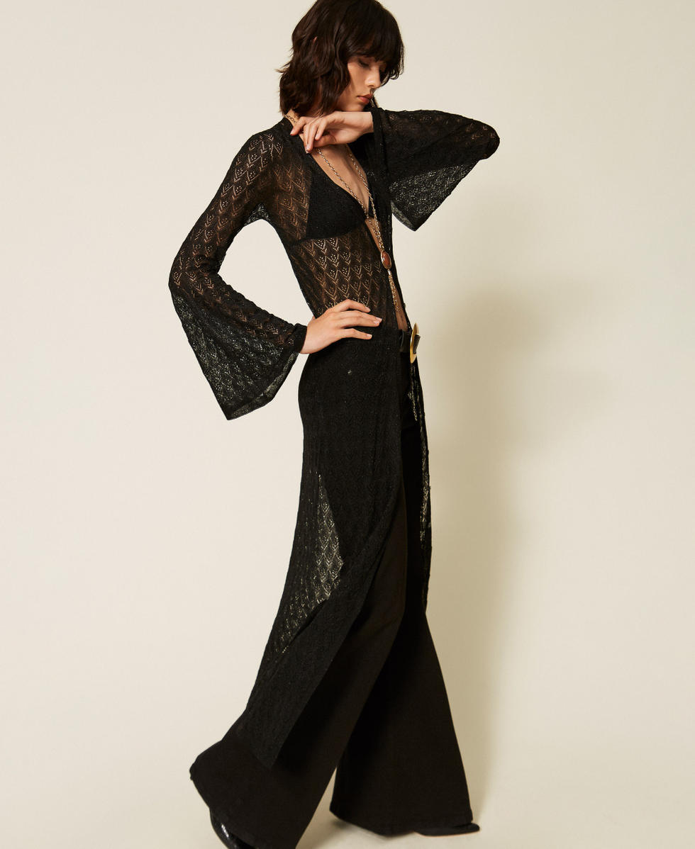 Long knit cardigan with flared sleeves Black Lurex Woman 262TP3Q33_13597_02