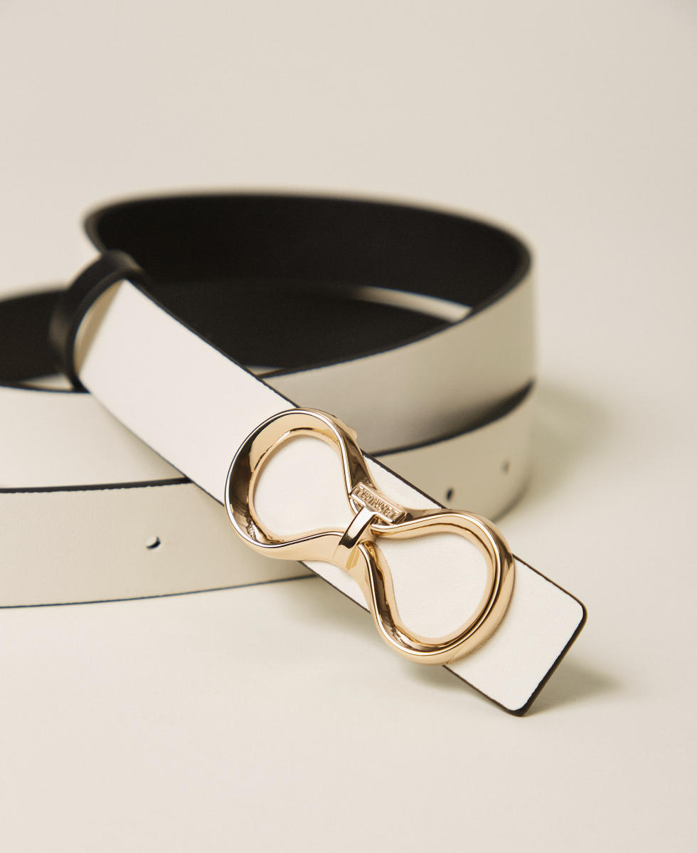 Ceinture r&eacute;versible en cuir avec logo Bicolore Noir/Beige &laquo;&nbsp;Parchment&nbsp;&raquo; Femme 261TA4440_10180_03
