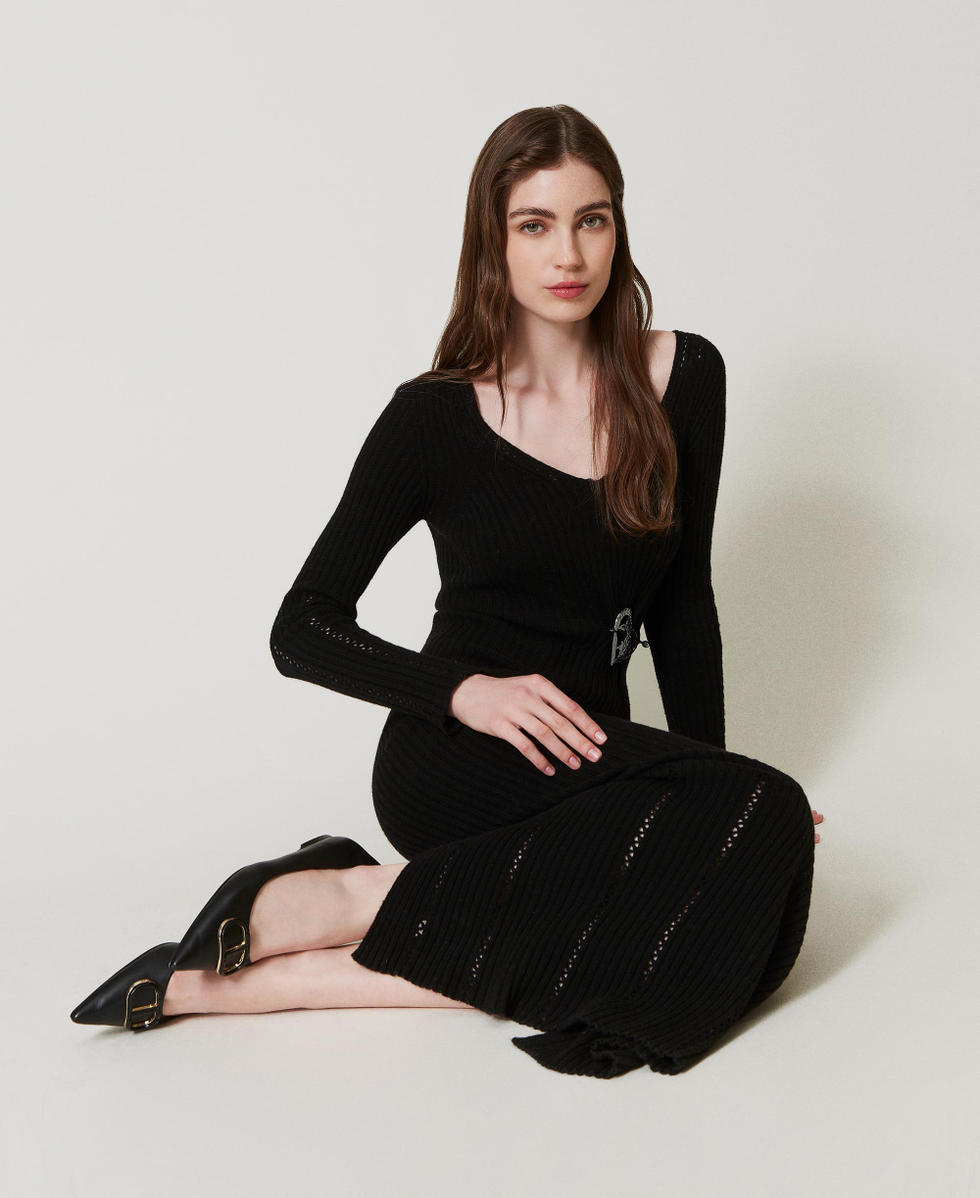 Lederballerina mit Oval T Schwarz Frau 242TCP134_00006_S0