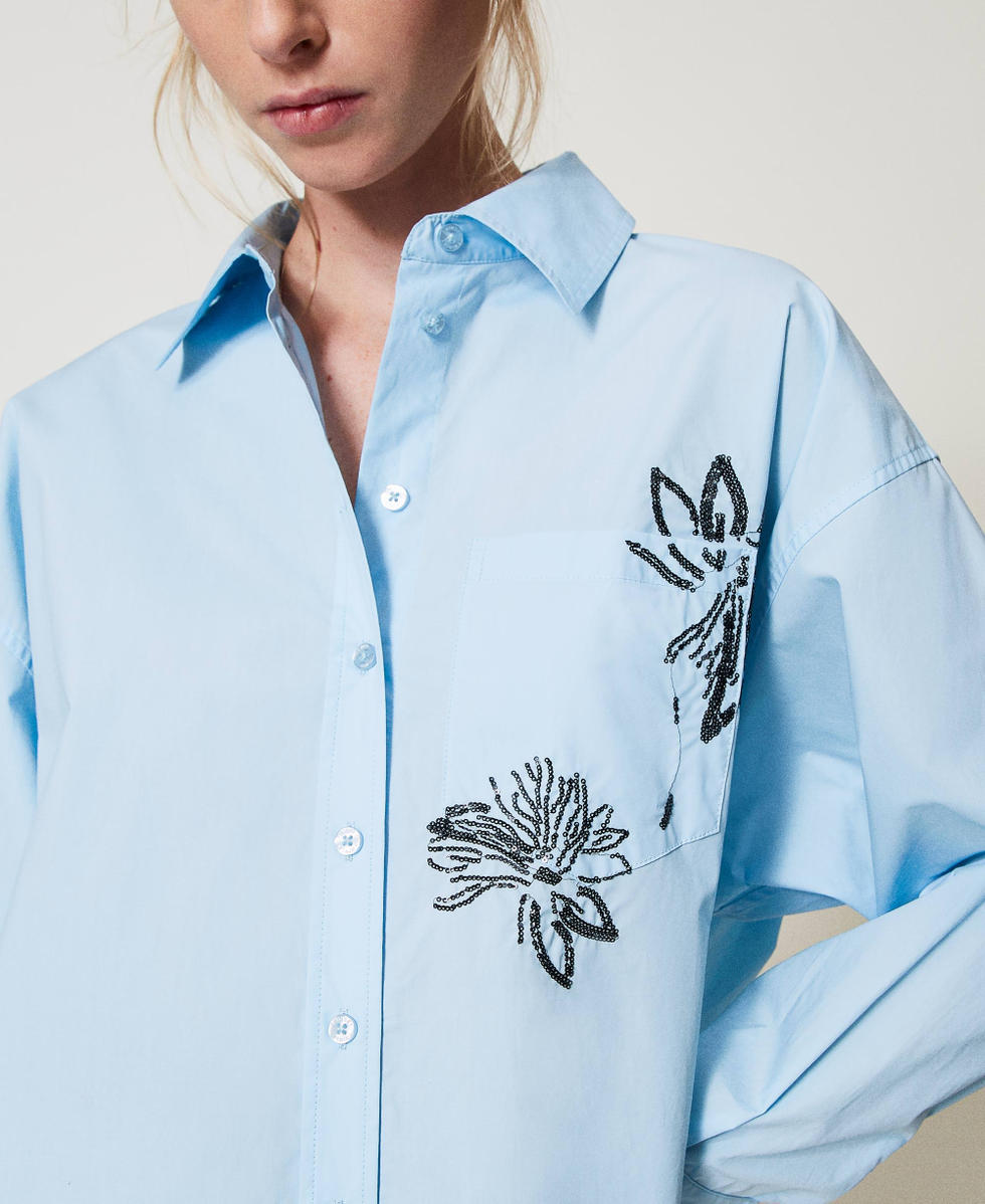 Camisa con bordado de lentejuelas Azul "Airy Blue" Mujer 251TE2082_11256_04