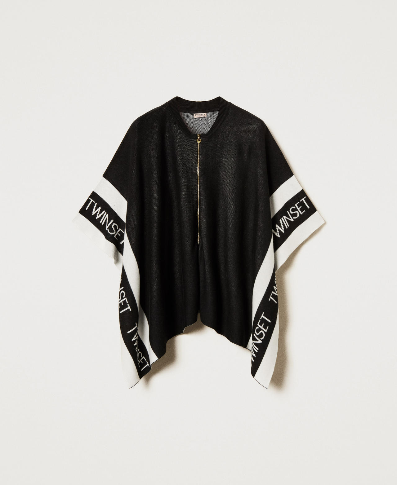 Jacquard knit poncho with logo Black Woman 242TA4163_00006_0S