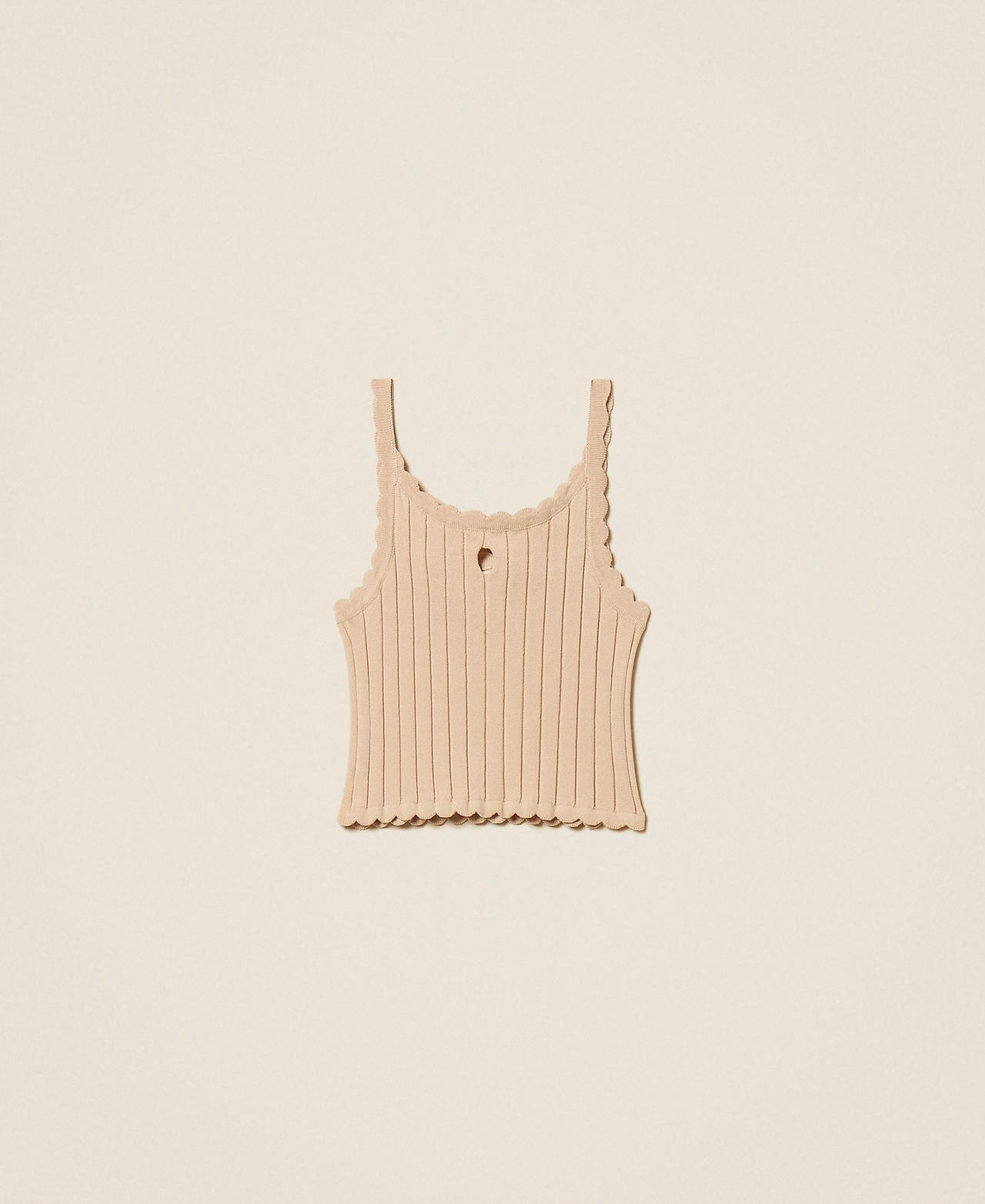 Rib knit cropped top Girl, Beige | TWINSET Milano